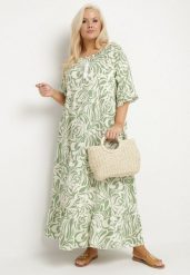 Zielona Sukienka z Wiskozy o Prostym Kroju z Wiązaniem w Roślinny Wzór Edirania. Zielone sukienki damskie Born2be, na co dzień, plus size, z aplikacjami, z wiskozy, eleganckie, bez kołnierzyka, plus size, bez ramiączek, maxi, proste. Za 84.99 zł.