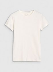 4F T-shirt slim z modalem damski - biały L. Białe t-shirty damskie 4F, l, bez wzorów, z bawełny, klasyczne, bez kołnierzyka, bez ramiączek. W wyprzedaży za 39.99 zł.