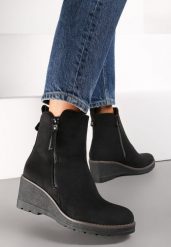 Czarne Botki na Koturnie z Ozdobnym Suwakiem Houtanie. Czarne botki damskie Renee, bez wzorów, eleganckie, bez obcasa, na koturnie, bez zapięcia. Za 149.99 zł.