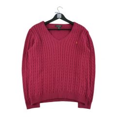 Second life - Lauren Ralph Lauren Sweter damski ze splotem czerwony - Jak nowy. Czerwone swetry nierozpinane damskie Ralph Lauren, l, bez wzorów, ze splotem, eleganckie, bez kołnierzyka, bez ramiączek. Za 149.06 zł.