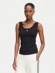 Guess Top V6YP09 K4312 Czarny Regular Fit. Czarne topy damskie Guess, l, z aplikacjami, z bawełny, bez kołnierzyka, bez ramiączek. Za 154.99 zł.