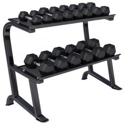 Zestaw hantli HEX od 6 do 30 kg ze stojakiem. Czarne piżamy męskie GORILLA SPORTS, s, bez wzorów, z gumy, bez kołnierzyka, bez ramiączek, krótkie. Za 4,599.99 zł.
