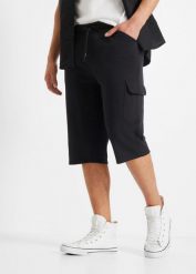 Długie bermudy dresowe bojówki z czystej bawełny, Regular Fit. Czarne spodnie sportowe męskie bonprix, l, bez wzorów, z bawełny. Za 124.99 zł.