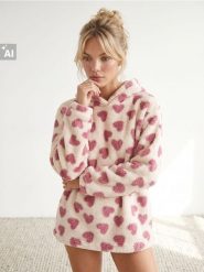 Bluza polarowa w serca - biały. Białe bluzy damskie Sinsay, l, bez wzorów, z polaru, bez ramiączek, bez kaptura. Za 49.99 zł.