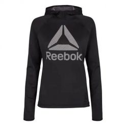Bluza treningowa damska Reebok S95456. Czarne bluzy damskie Reebok, l, bez wzorów, biznesowe, bez ramiączek, z kapturem. Za 206.00 zł.