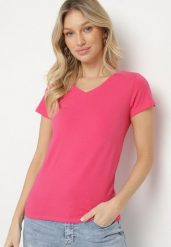 Różowy T-shirt Bawełniany z Trójkątnym Dekoltem Tolilara. Czerwone t-shirty damskie Born2be, l, bez wzorów, z bawełny, eleganckie, bez kołnierzyka, bez ramiączek. Za 29.99 zł.