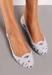 Szare Balerinki Ozdobione Wycięciami na Cholewce Sylaria. Szare balerinki damskie Renee, bez wzorów, eleganckie, bez obcasa, bez zapięcia. Za 44.99 zł.