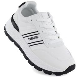 Półbuty sportowe damskie na platformie białe Big Star TT274882. Białe obuwie sportowe damskie BIG STAR, bez wzorów, ze skóry ekologicznej, bez zapięcia, trekkingowe. Za 179.99 zł.