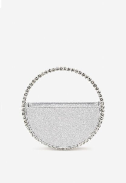 Srebrna Okrągła Torebka Koktajlowa Ozdobiona Cyrkoniami i Brokatem Fesimala. Szare torebki do ręki damskie Renee, bez wzorów, bez dodatków. Za 79.99 zł.
