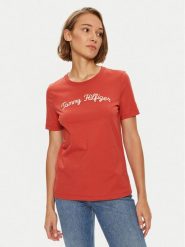Tommy Hilfiger T-Shirt Script WW0WW42589 Czerwony Regular Fit. Czerwone t-shirty damskie Tommy Hilfiger, xl, bez wzorów, z bawełny, bez kołnierzyka, bez ramiączek. Za 139.99 zł.