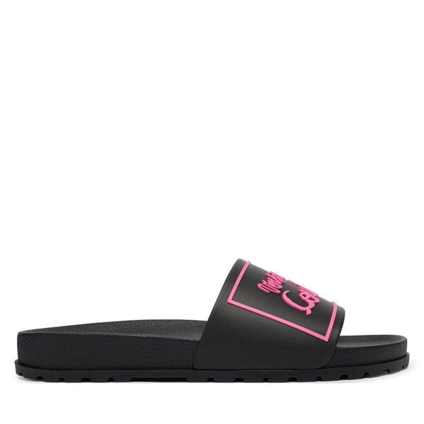 Klapki Versace Jeans Couture. Czarne klapki damskie Versace Jeans Couture, bez wzorów, z jeansu, bez obcasa, bez zapięcia. Za 182.99 zł.