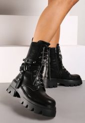 Czarne Sznurowane Botki Workery na Grubej Podeszwie Ozdobione Cyrkoniami Edrina. Czarne botki damskie Born2be, bez wzorów, z jeansu, eleganckie, bez obcasa, na płaskiej podeszwie, bez zapięcia. Za 209.99 zł.