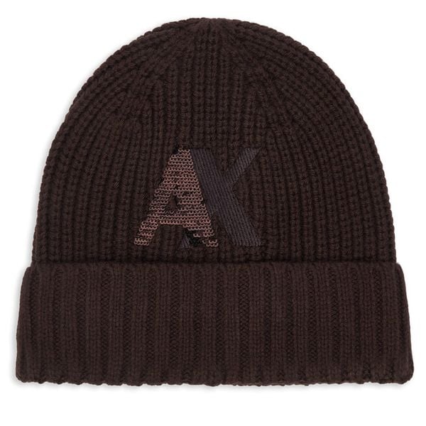 Czapka Armani Exchange. Brązowe czapki damskie Armani Exchange, na zimę, bez wzorów. Za 299.99 zł.