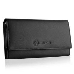 Portfel damski BETLEWSKI BPD-SS-13 CZARNY. Czarne portfele damskie Betlewski, ze skóry. Za 139.99 zł.