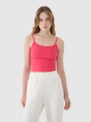 4F Crop-top slim damski - różowa M. Czerwone topy damskie 4F, m, bez wzorów, z dzianiny, sportowe, bez kołnierzyka, bez ramiączek. W wyprzedaży za 19.99 zł.