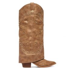 Kowbojki Steve Madden. Brązowe botki damskie Steve Madden, bez wzorów, bez obcasa, na słupku, bez zapięcia. Za 1,069.00 zł.