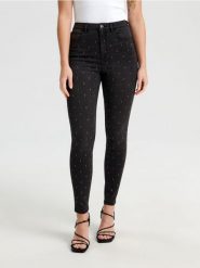 Jeansy skinny high waist - czarny. Czarne jeansy damskie Sinsay, bez wzorów, z jeansu, z podwyższonym stanem. Za 79.99 zł.