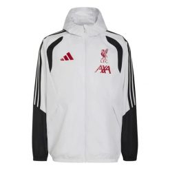 Wodoodporna kurtka Liverpool FC 2026/27. Szare kurtki męskie Adidas, l, bez wzorów, z materiału, klasyczne, bez kaptura. Za 431.00 zł.