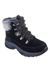 Trapery damskie, Trego - Snow Worries. Czarne trapery damskie Skechers, z materiału, bez zapięcia. Za 349.99 zł.