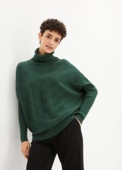 Sweter z golfem. Zielone swetry nierozpinane damskie bonprix, bez wzorów, eleganckie, bez kołnierzyka, bez ramiączek. Za 117.99 zł.
