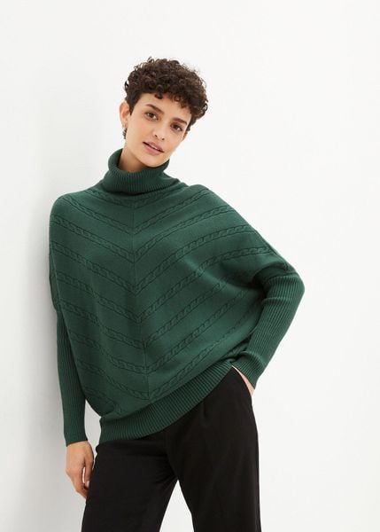 Sweter z golfem. Zielone swetry nierozpinane damskie bonprix, bez wzorów, eleganckie, bez kołnierzyka, bez ramiączek. Za 129.99 zł.