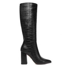 Kozaki Nine West. Czarne kozaki damskie Nine West, bez wzorów, bez obcasa, na słupku, bez zapięcia. Za 359.99 zł.