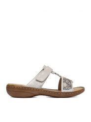 Rieker Klapki CEO-608K2-40 Srebrny. Szare klapki damskie Rieker, bez wzorów, ze skóry, bez obcasa, bez zapięcia. Za 299.99 zł.