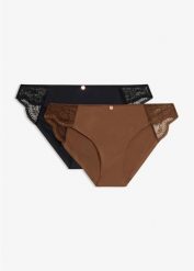 Figi mini z delikatną koronką (2 szt.). Czarne majtki damskie bonprix, z koronki. Za 64.99 zł.