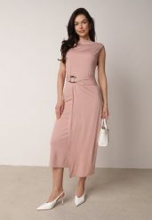 Jasnoróżowa Wizytowa Sukienka Taliowana z Metaliczną Ozdobą Aroos. Czerwone sukienki damskie Born2be, na co dzień, m, z aplikacjami, eleganckie, bez kołnierzyka, bez ramiączek, midi, proste. Za 169.99 zł.