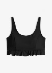 Zabudowany biustonosz bikini typu bustier, szybkoschnący. Czarne stroje kąpielowe damskie bonprix, bez wzorów. Za 129.99 zł.