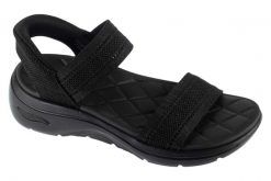 Sandały damskie, Slip-Ins: GO Walk Arch Fit 2.0 Sandal - Kennedy. Czarne sandały damskie Skechers, bez wzorów, z materiału, bez obcasa, bez zapięcia. Za 379.99 zł.