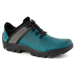 Olivier Skórzane buty trekkingowe męskie 311GT turkusowe zielone. Zielone trekkingi męskie ze skóry, bez zapięcia. Za 351.82 zł.