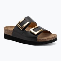 Klapki damskie Scholl Montery 2 Straps Ad Med. Czarne klapki damskie Scholl, bez wzorów, z materiału, eleganckie, bez obcasa, bez zapięcia. Za 349.99 zł.