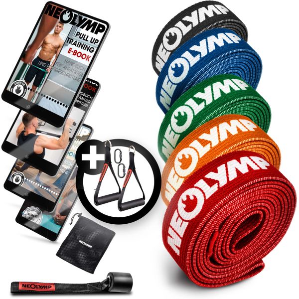 Taśmy fitness z tkaniny – 5 oporów, z torbą, uchwytami i zaczepem drzwiowym. Torby sportowe męskie NEOLYMP, bez wzorów, ze skóry. Za 356.99 zł.