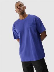 4F T-shirt oversize z nadrukiem męski - fioletowy L. Fioletowe t-shirty męskie 4F, l, bez wzorów, z bawełny, bez kołnierzyka, bez ramiączek. W wyprzedaży za 39.99 zł.