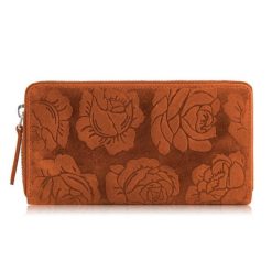 Portfel damski skórzany pomarańczowy w kwiaty RFID Paolo Peruzzi T-115-HOR. Brązowe portfele damskie Paolo Peruzzi, ze skóry. Za 59.99 zł.