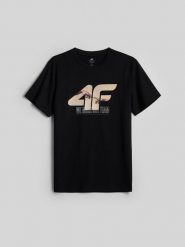 4F T-shirt regular z nadrukiem męski - czarny XL. Czarne t-shirty męskie 4F, m, bez wzorów, z bawełny, bez kołnierzyka, bez ramiączek. Za 69.99 zł.