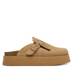 Klapki D.Franklin. Brązowe klapki damskie D.Franklin, bez wzorów, bez obcasa, bez zapięcia. Za 569.99 zł.