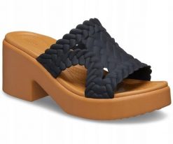Klapki Dla Dorosłych Crocs Brooklyn Woven Slide Heel. Czarne klapki męskie Crocs, bez wzorów, z materiału, bez zapięcia. Za 263.99 zł.