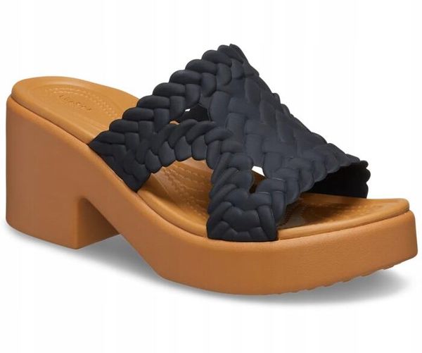 Klapki Dla Dorosłych Crocs Brooklyn Woven Slide Heel. Czarne klapki damskie Crocs, bez wzorów, z materiału, bez zapięcia. Za 199.99 zł.
