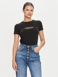 Guess Jeans T-Shirt W4YI03 J1314 Czarny Slim Fit. Czarne t-shirty damskie Guess Jeans, xl, z aplikacjami, z bawełny, bez kołnierzyka, bez ramiączek. Za 119.99 zł.