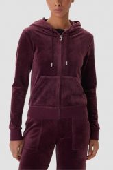 JUICY COUTURE Śliwkowa bluza damska Robertson Hoodie, Rozmiar L. Fioletowe bluzy damskie Juicy Couture, l, bez wzorów, z materiału, eleganckie, bez ramiączek, z kapturem. Za 549.99 zł.