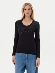 Guess Bluzka W5YI26 J1314 Czarny Slim Fit. Czarne bluzki damskie Guess, xxl, z aplikacjami, z bawełny, bez kołnierzyka, bez ramiączek. Za 169.99 zł.