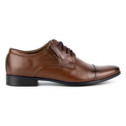 Lukas Buty męskie wizytowe 286 brązowe. Brązowe buty wizytowe męskie bez wzorów, z jeansu, bez obcasa, bez zapięcia. Za 367.89 zł.