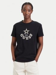 Guess T-Shirt V6YI04 K4268 Czarny Regular Fit. Czarne t-shirty damskie Guess, xl, z aplikacjami, z bawełny, bez kołnierzyka, bez ramiączek. Za 214.99 zł.