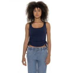 Odzież sportowa na co dzień na siłownię. Niebieskia koszulki sportowe damskie LEONE 1947 APPAREL, bez wzorów, z bawełny, bez ramiączek, na fitness i siłownię. W wyprzedaży za 69.47 zł.