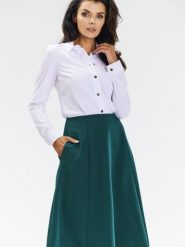 Spódnica Model A673 Bottle Green - awama. Zielone spódnice damskie Awama, do pracy, xxl, bez wzorów, z materiału, biznesowe, midi, dopasowane. Za 258.46 zł.