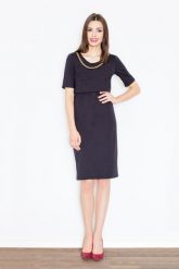 Czarna Elegancka Midi Sukienka z Biżuteryjnym Łańcuszkiem. Czarne sukienki damskie Figl, xl, bez wzorów, z elastanu, eleganckie, bez kołnierzyka, bez ramiączek, midi. Za 269.00 zł.