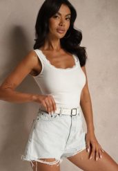 Biały Top z Bawełny o Dopasowanym Kroju na Ramiączkach z Koronką Linavea. Białe topy damskie Renee, l, bez wzorów, z bawełny, eleganckie, bez kołnierzyka, bez ramiączek. Za 54.99 zł.