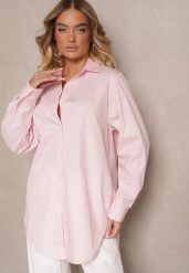 Jasnoróżowa Bawełniana Długa Koszula z Regulacją przy Rękawach Dorivelle. Czerwone koszule damskie Renee, l, bez wzorów, z bawełny, eleganckie, bez kołnierzyka, bez ramiączek. Za 69.99 zł.